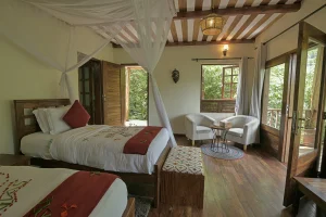 inside a cottage at burunga gorilla lodge